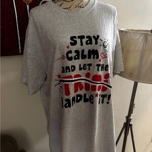 Gray Graphic T-Shirt with Red and Black Print